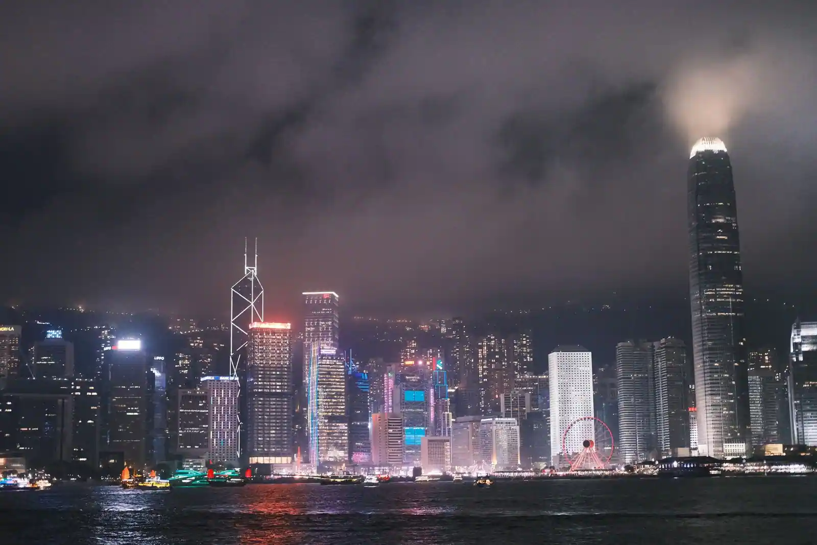 Vue des tours de bureaux du quartier financier de Hong Kong au bord de l'eau