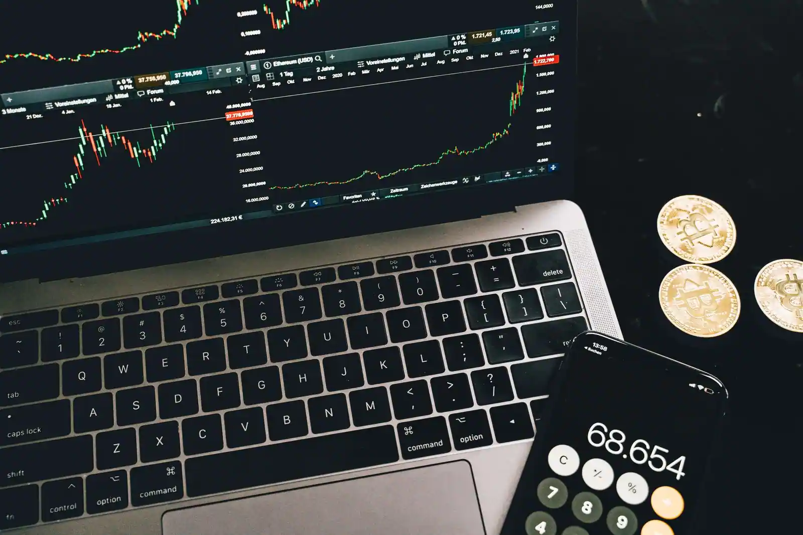 Écran affichant des graphiques de cours de cryptomonnaies