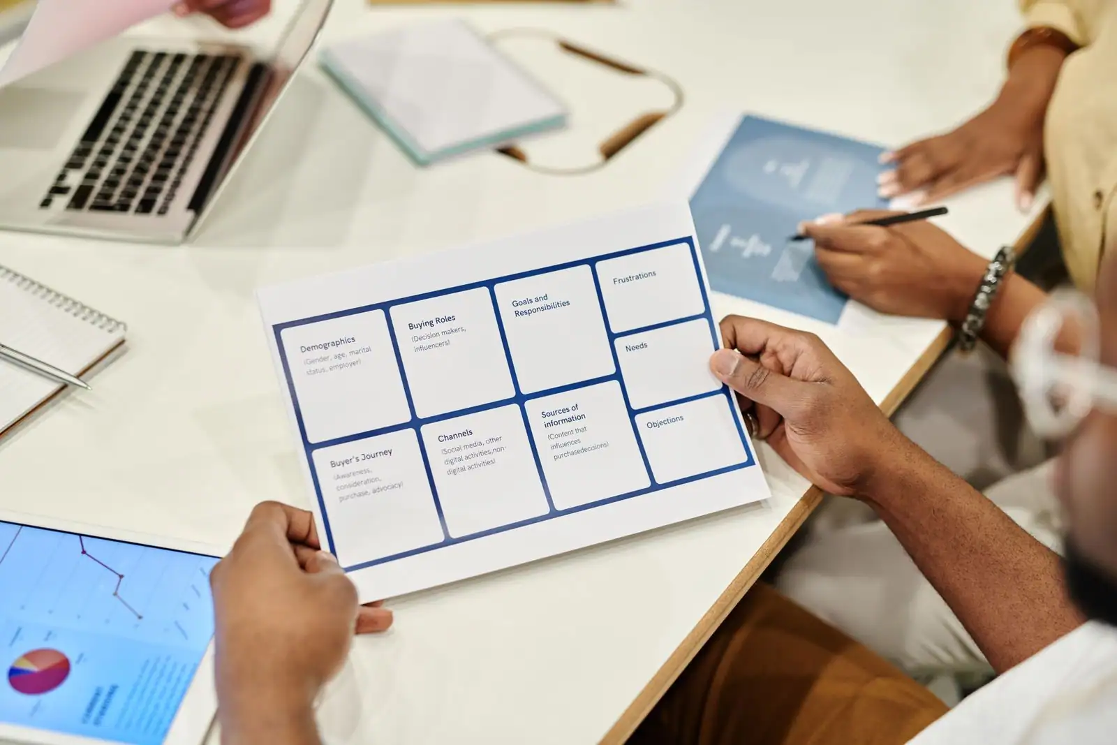 Équipe marketing réunie autour d'une table pour planifier une stratégie de communication